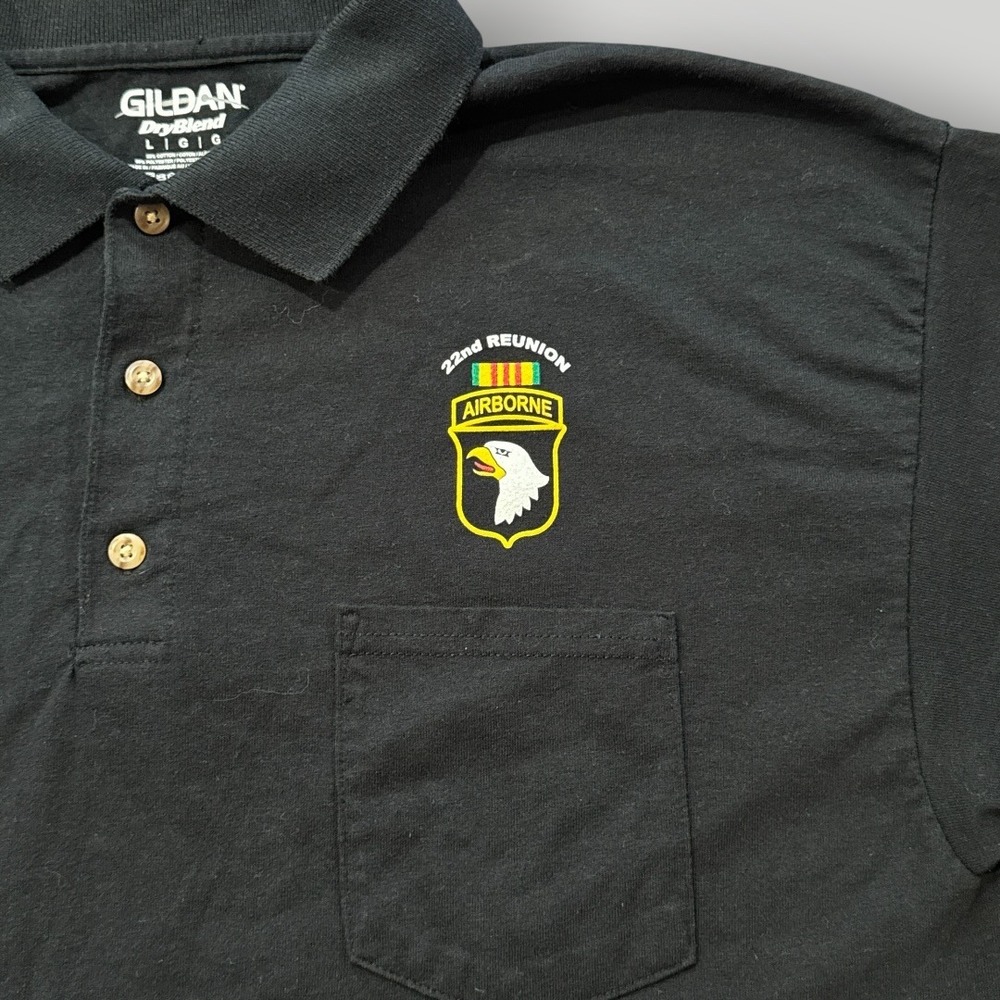 101st Airborne Vietnam Veterans Reunion 2016 Polo Shirt L Black Gildan Pocket